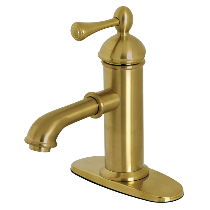 Paris KS7417BL One-Handle 1-Hole Bathroom Faucet with Deck Plate and Brass Pop-Up Drain, Brushed Brass