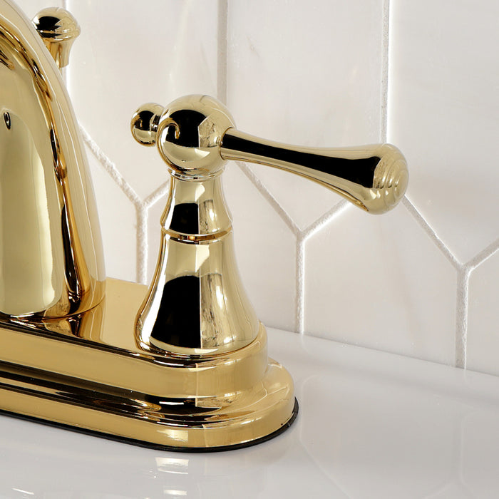 English Vintage KS7612BL Double-Handle 3-Hole Deck Mount 4-Inch Centerset Bathroom Faucet with Brass Pop-Up, Polished Brass