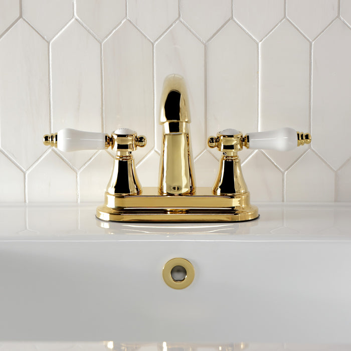 Bel-Air KS7612BPL Double-Handle 3-Hole Deck Mount 4-Inch Centerset Bathroom Faucet with Brass Pop-Up, Polished Brass