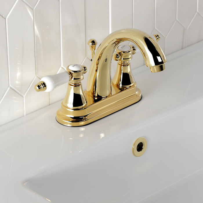 Bel-Air KS7612BPL Double-Handle 3-Hole Deck Mount 4-Inch Centerset Bathroom Faucet with Brass Pop-Up, Polished Brass