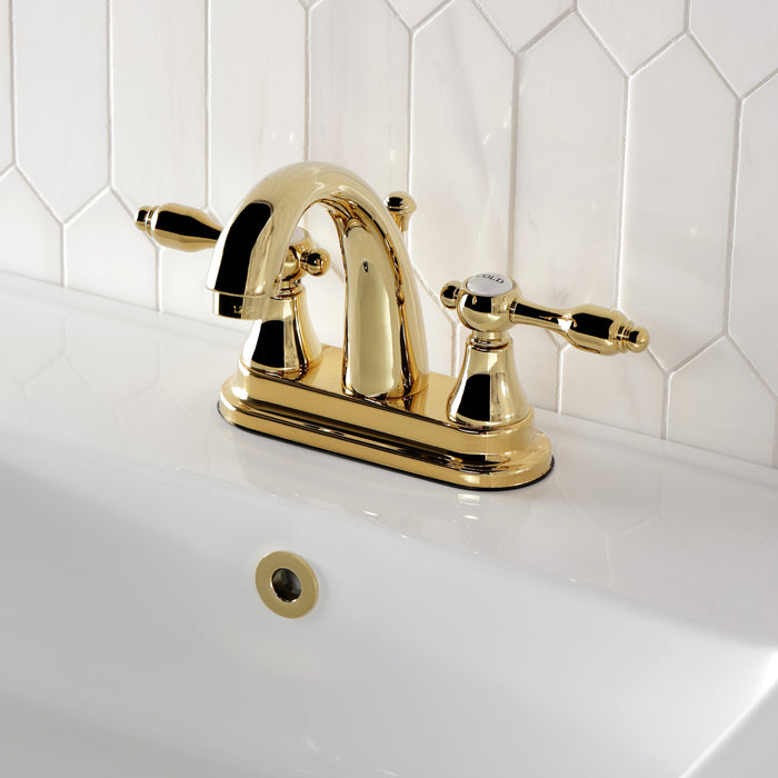 Tudor KS7612TAL Double-Handle 3-Hole Deck Mount 4-Inch Centerset Bathroom Faucet with Brass Pop-Up, Polished Brass