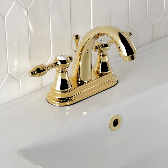 Tudor KS7612TAL Double-Handle 3-Hole Deck Mount 4-Inch Centerset Bathroom Faucet with Brass Pop-Up, Polished Brass