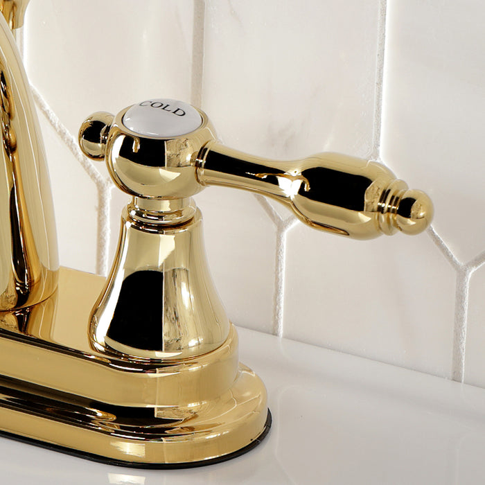 Tudor KS7612TAL Double-Handle 3-Hole Deck Mount 4-Inch Centerset Bathroom Faucet with Brass Pop-Up, Polished Brass