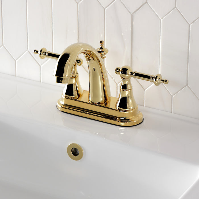 Templeton KS7612TL Double-Handle 3-Hole Deck Mount 4-Inch Centerset Bathroom Faucet with Brass Pop-Up, Polished Brass