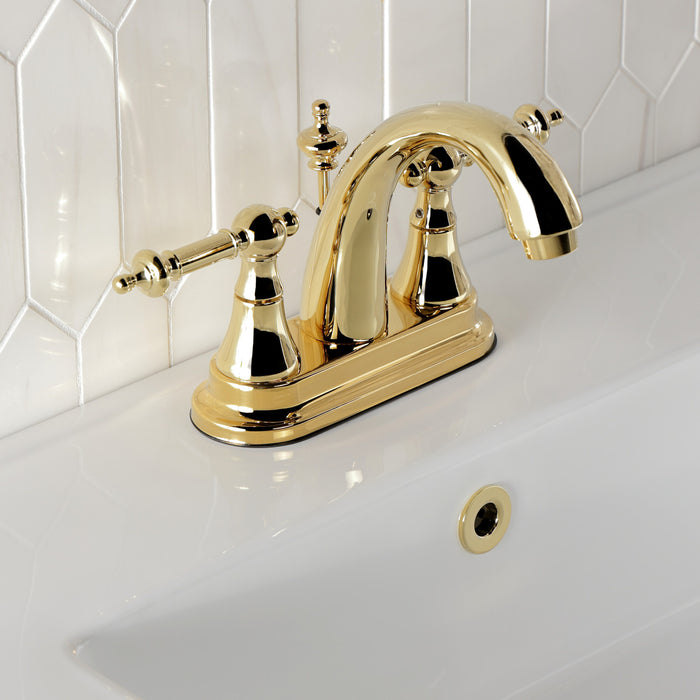 Templeton KS7612TL Double-Handle 3-Hole Deck Mount 4-Inch Centerset Bathroom Faucet with Brass Pop-Up, Polished Brass