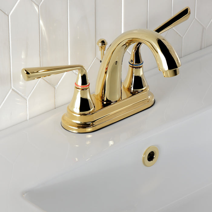 Silver Sage KS7612ZL Double-Handle 3-Hole Deck Mount 4-Inch Centerset Bathroom Faucet with Brass Pop-Up, Polished Brass