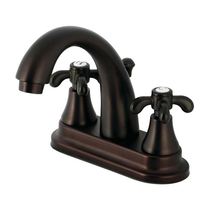 French Country KS7615TX Double-Handle 3-Hole Deck Mount 4-Inch Centerset Bathroom Faucet with Brass Pop-Up, Oil Rubbed Bronze