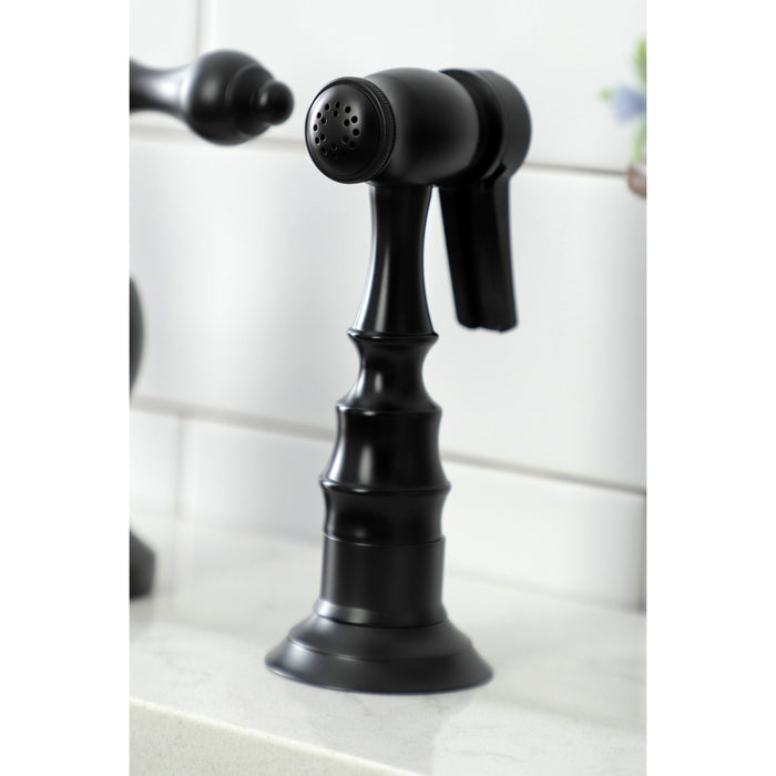 English Country KS7750ALBS Two-Handle 3-Hole Deck Mount Bridge Kitchen Faucet with Brass Side Sprayer, Matte Black