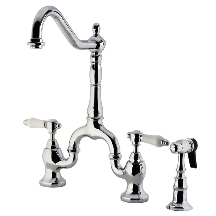 Bel-Air KS7751BPLBS Two-Handle 3-Hole Deck Mount Bridge Kitchen Faucet with Brass Side Sprayer, Polished Chrome