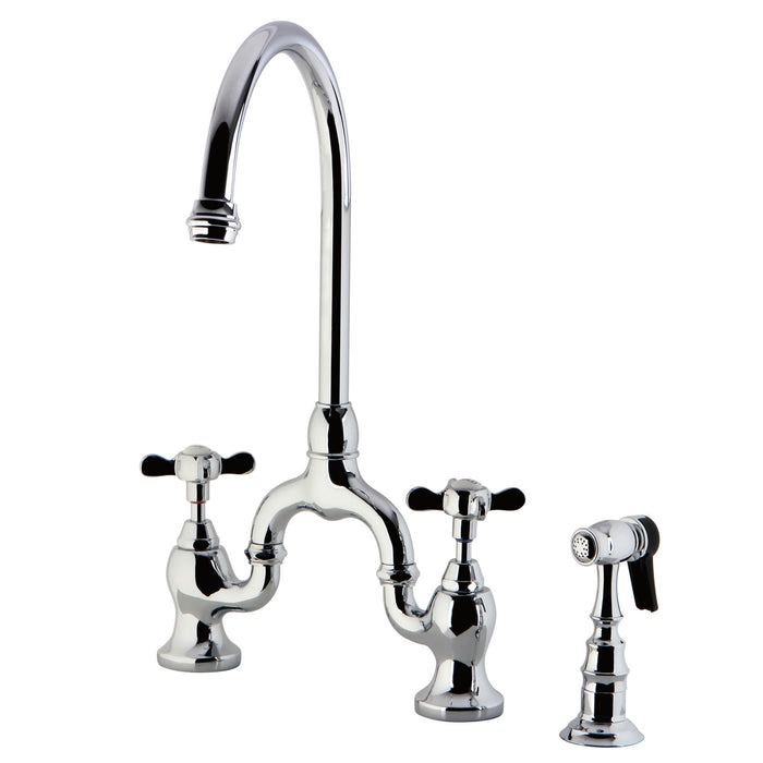 Essex KS7791BEXBS Two-Handle 3-Hole Deck Mount Bridge Kitchen Faucet with Brass Side Sprayer, Polished Chrome