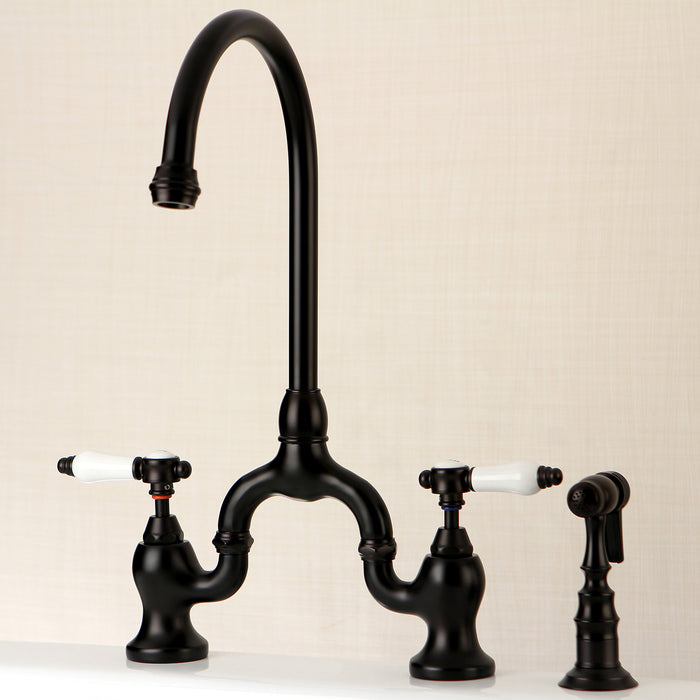 Bel-Air KS7795BPLBS Two-Handle 3-Hole Deck Mount Bridge Kitchen Faucet with Brass Side Sprayer, Oil Rubbed Bronze