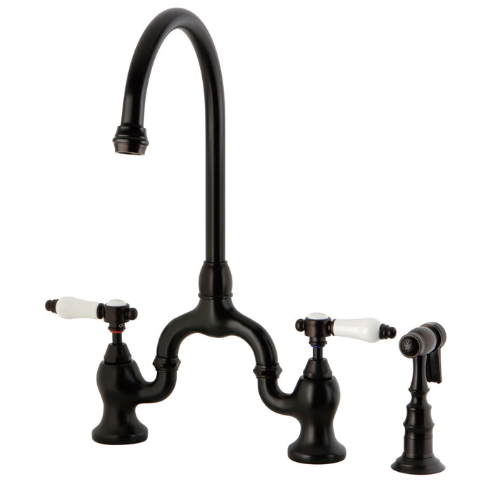 Bel-Air KS7795BPLBS Two-Handle 3-Hole Deck Mount Bridge Kitchen Faucet with Brass Side Sprayer, Oil Rubbed Bronze