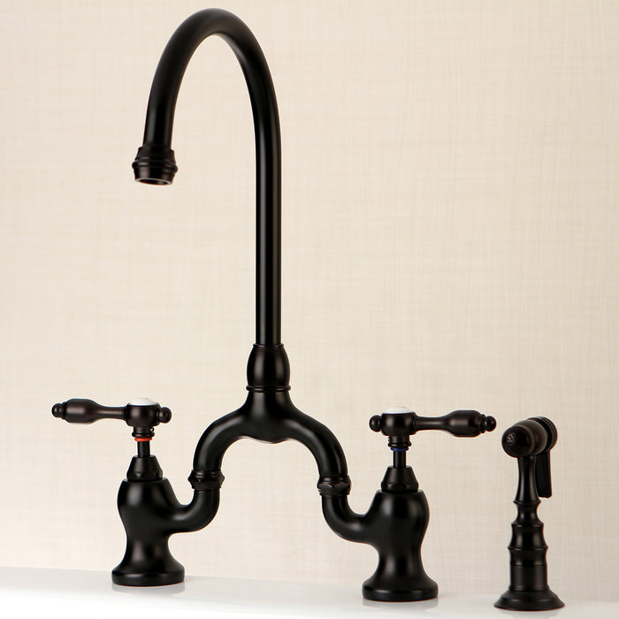 Tudor KS7795TALBS Two-Handle 3-Hole Deck Mount Bridge Kitchen Faucet with Brass Side Sprayer, Oil Rubbed Bronze