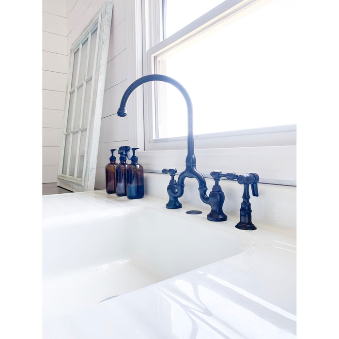 Tudor KS7795TALBS Two-Handle 3-Hole Deck Mount Bridge Kitchen Faucet with Brass Side Sprayer, Oil Rubbed Bronze