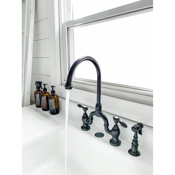 Tudor KS7795TALBS Two-Handle 3-Hole Deck Mount Bridge Kitchen Faucet with Brass Side Sprayer, Oil Rubbed Bronze