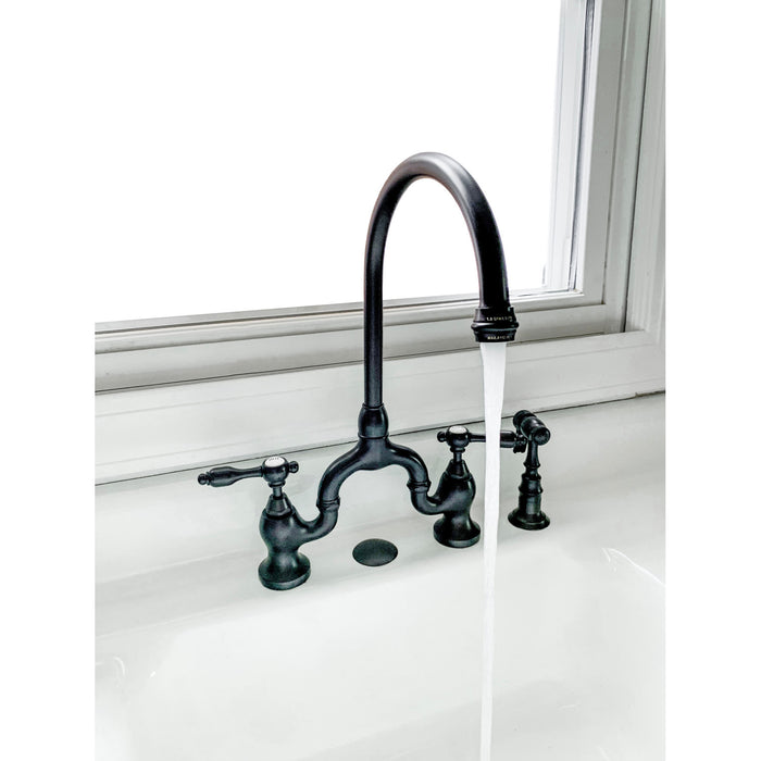 Tudor KS7795TALBS Two-Handle 3-Hole Deck Mount Bridge Kitchen Faucet with Brass Side Sprayer, Oil Rubbed Bronze