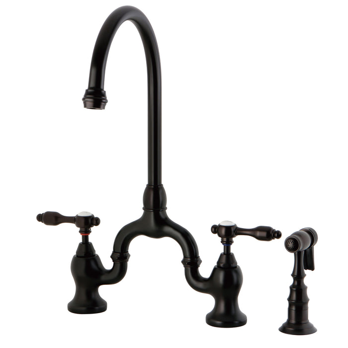 Tudor KS7795TALBS Two-Handle 3-Hole Deck Mount Bridge Kitchen Faucet with Brass Side Sprayer, Oil Rubbed Bronze