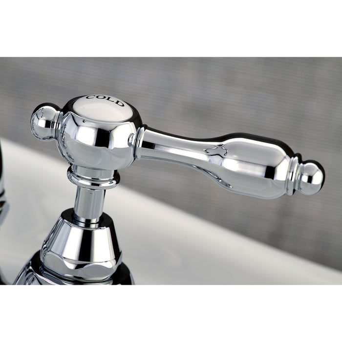 Tudor KS7971TAL Two-Handle 3-Hole Deck Mount Bridge Bathroom Faucet with Brass Pop-Up, Polished Chrome