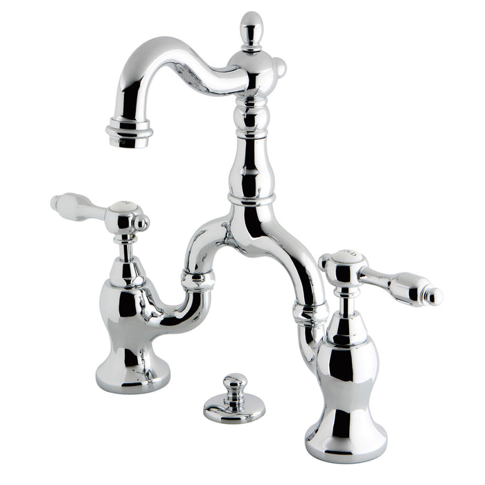 Tudor KS7971TAL Two-Handle 3-Hole Deck Mount Bridge Bathroom Faucet with Brass Pop-Up, Polished Chrome