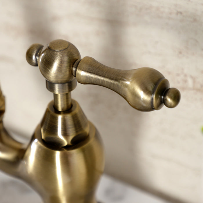 English Country KS7973AL Two-Handle 3-Hole Deck Mount Bridge Bathroom Faucet with Brass Pop-Up, Antique Brass