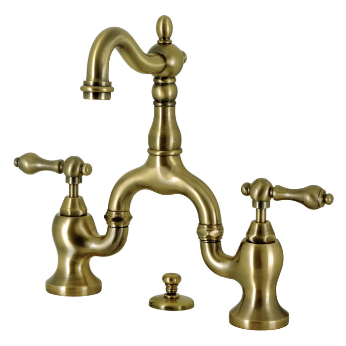 English Country KS7973AL Two-Handle 3-Hole Deck Mount Bridge Bathroom Faucet with Brass Pop-Up, Antique Brass