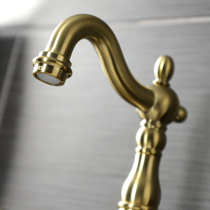 English Country KS7977AL Two-Handle 3-Hole Deck Mount Bridge Bathroom Faucet with Brass Pop-Up, Brushed Brass