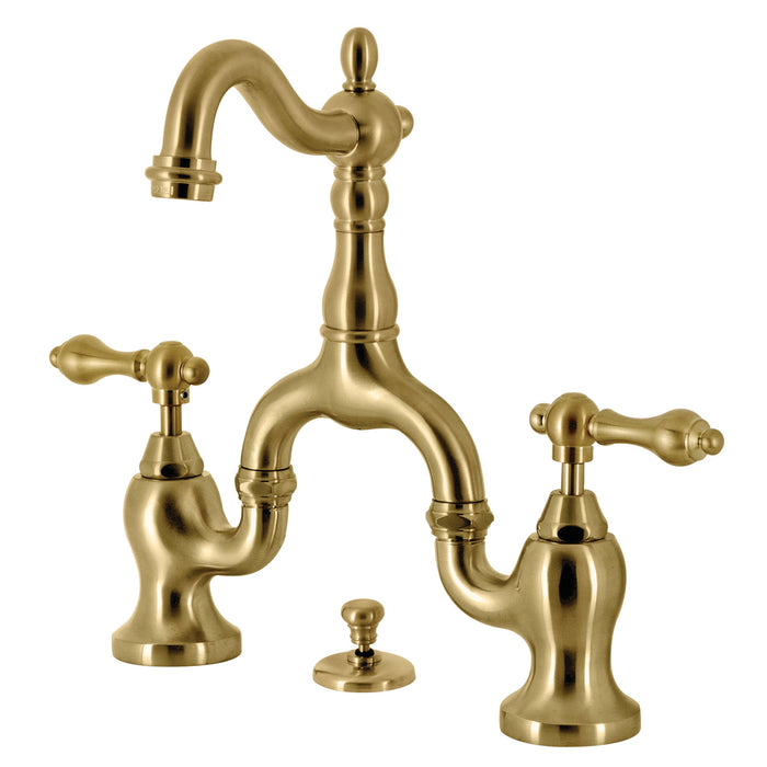 English Country KS7977AL Two-Handle 3-Hole Deck Mount Bridge Bathroom Faucet with Brass Pop-Up, Brushed Brass