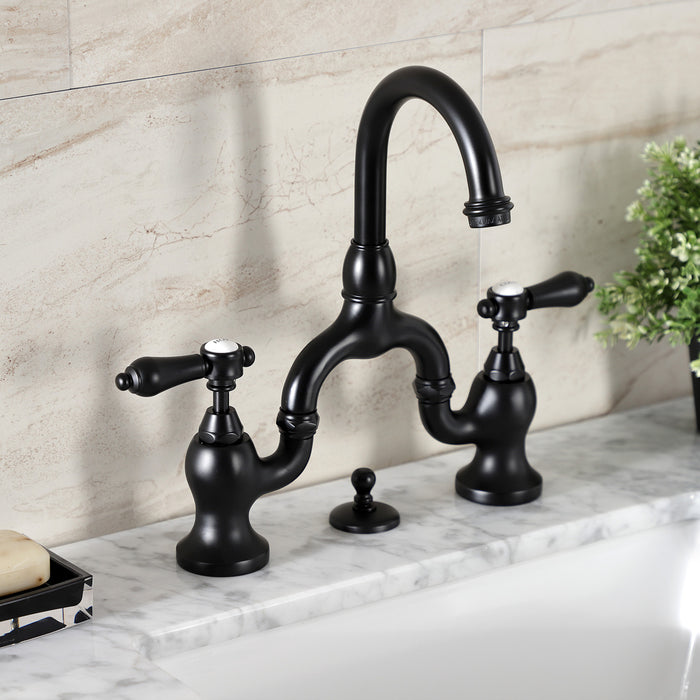 Heirloom KS7990BAL Two-Handle 3-Hole Deck Mount Bridge Bathroom Faucet with Brass Pop-Up, Matte Black