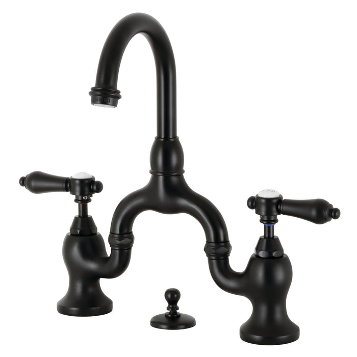 Heirloom KS7990BAL Two-Handle 3-Hole Deck Mount Bridge Bathroom Faucet with Brass Pop-Up, Matte Black