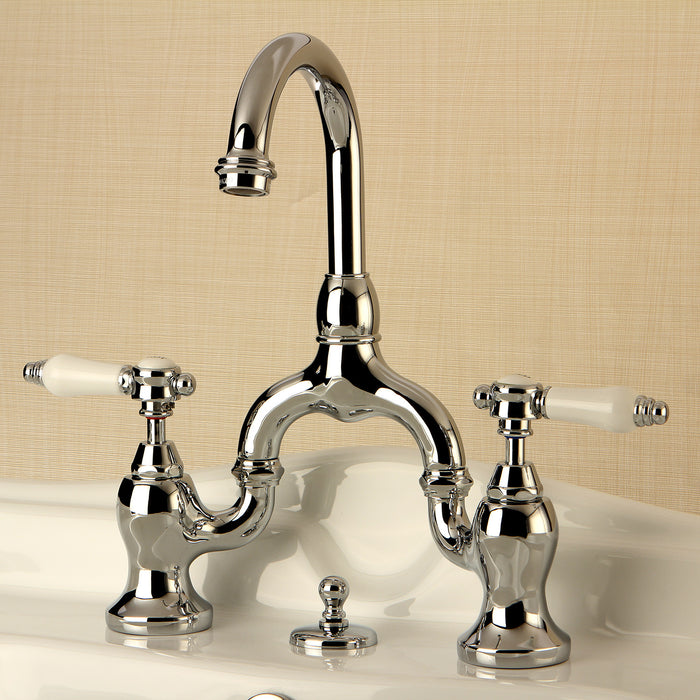 Bel-Air KS7991BPL Two-Handle 3-Hole Deck Mount Bridge Bathroom Faucet with Brass Pop-Up, Polished Chrome