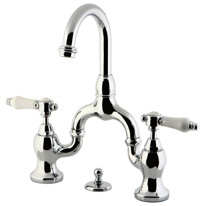 Bel-Air KS7991BPL Two-Handle 3-Hole Deck Mount Bridge Bathroom Faucet with Brass Pop-Up, Polished Chrome