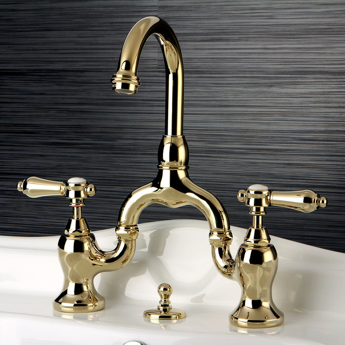 Heirloom KS7992BAL Two-Handle 3-Hole Deck Mount Bridge Bathroom Faucet with Brass Pop-Up, Polished Brass