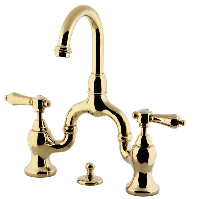 Heirloom KS7992BAL Two-Handle 3-Hole Deck Mount Bridge Bathroom Faucet with Brass Pop-Up, Polished Brass