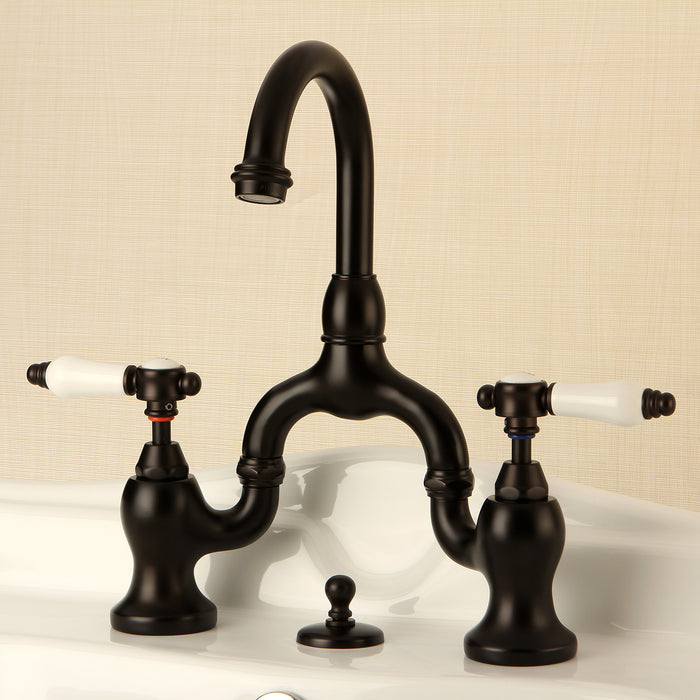 Bel-Air KS7995BPL Two-Handle 3-Hole Deck Mount Bridge Bathroom Faucet with Brass Pop-Up, Oil Rubbed Bronze