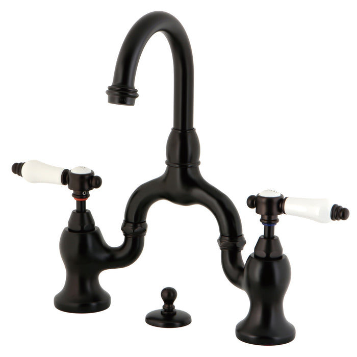 Bel-Air KS7995BPL Two-Handle 3-Hole Deck Mount Bridge Bathroom Faucet with Brass Pop-Up, Oil Rubbed Bronze