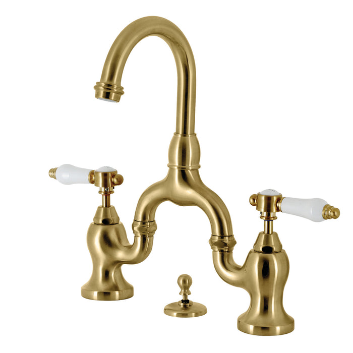 Bel-Air KS7997BPL Two-Handle 3-Hole Deck Mount Bridge Bathroom Faucet with Brass Pop-Up, Brushed Brass