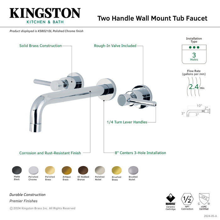 Concord KS8022DL Two-Handle 3-Hole Wall Mount Roman Tub Faucet, Polished Brass