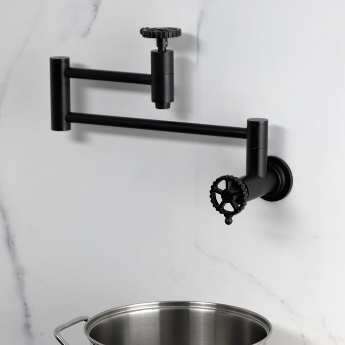 Fuller KS8100CG Two-Handle Wall Mount Pot Filler, Matte Black