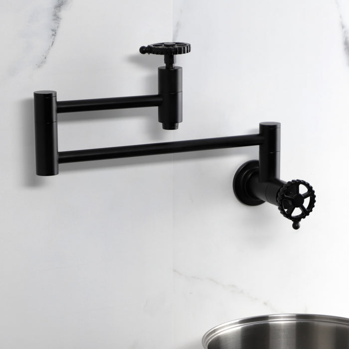 Fuller KS8100CG Two-Handle Wall Mount Pot Filler, Matte Black