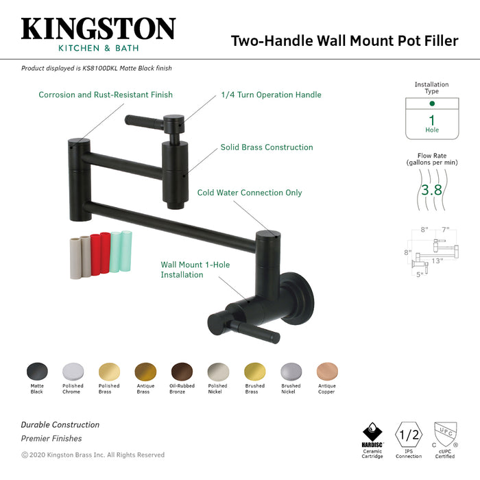 Kaiser KS8100DKL Two-Handle 1-Hole Wall Mount Pot Filler, Matte Black