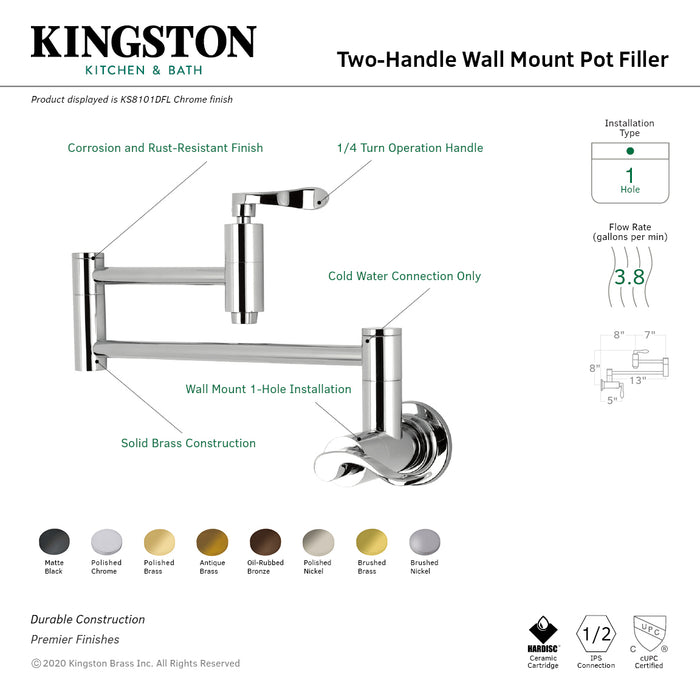 NuWave KS8101DFL Two-Handle 1-Hole Wall Mount Pot Filler, Polished Chrome