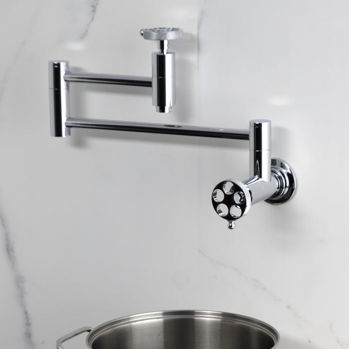 Webb KS8101RKX Two-Handle 1-Hole Wall Mount Pot Filler with Knurled Handle, Polished Chrome