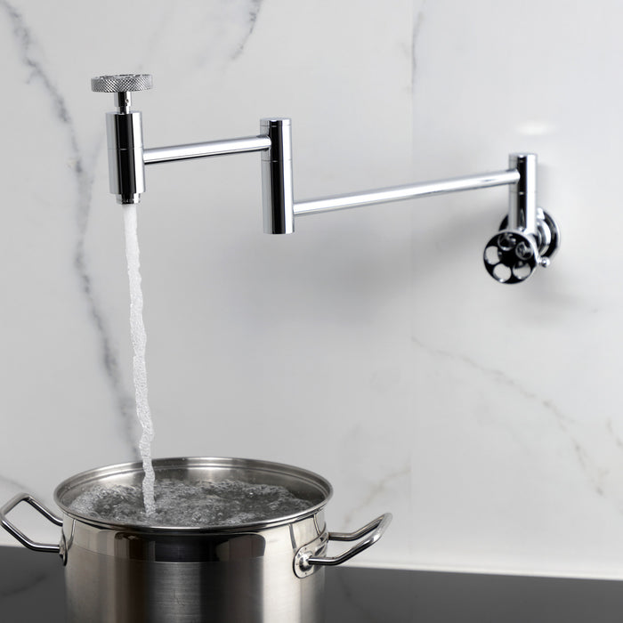 Webb KS8101RKX Two-Handle 1-Hole Wall Mount Pot Filler with Knurled Handle, Polished Chrome