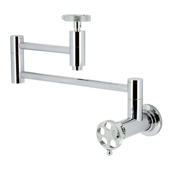 Webb KS8101RKX Two-Handle 1-Hole Wall Mount Pot Filler with Knurled Handle, Polished Chrome