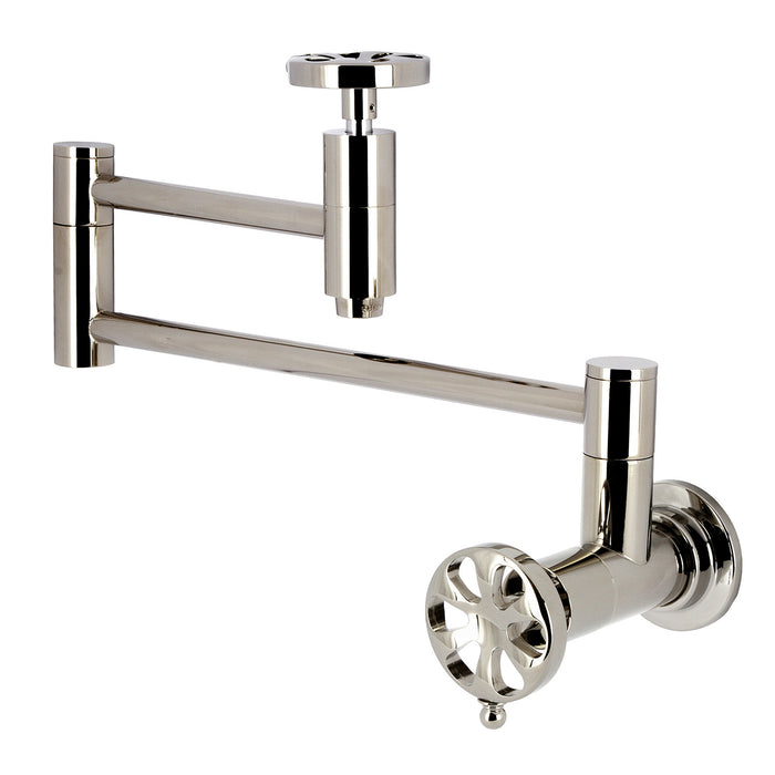 Belknap KS8106RX Two-Handle Wall Mount Pot Filler, Polished Nickel