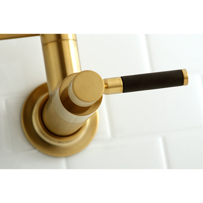 Kaiser KS8107DKL Two-Handle 1-Hole Wall Mount Pot Filler, Brushed Brass