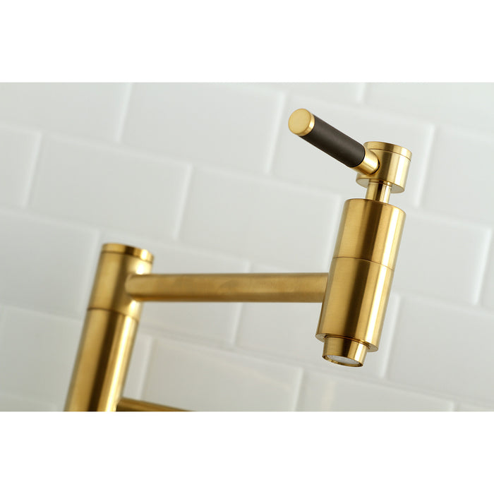 Kaiser KS8107DKL Two-Handle 1-Hole Wall Mount Pot Filler, Brushed Brass