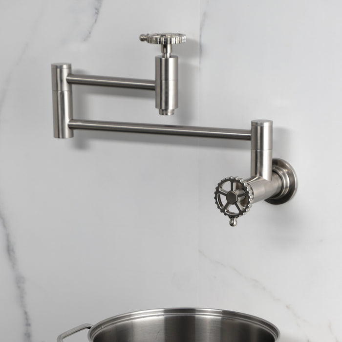 Fuller KS8108CG Two-Handle Wall Mount Pot Filler, Brushed Nickel