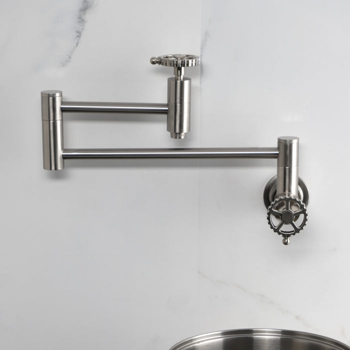 Fuller KS8108CG Two-Handle Wall Mount Pot Filler, Brushed Nickel