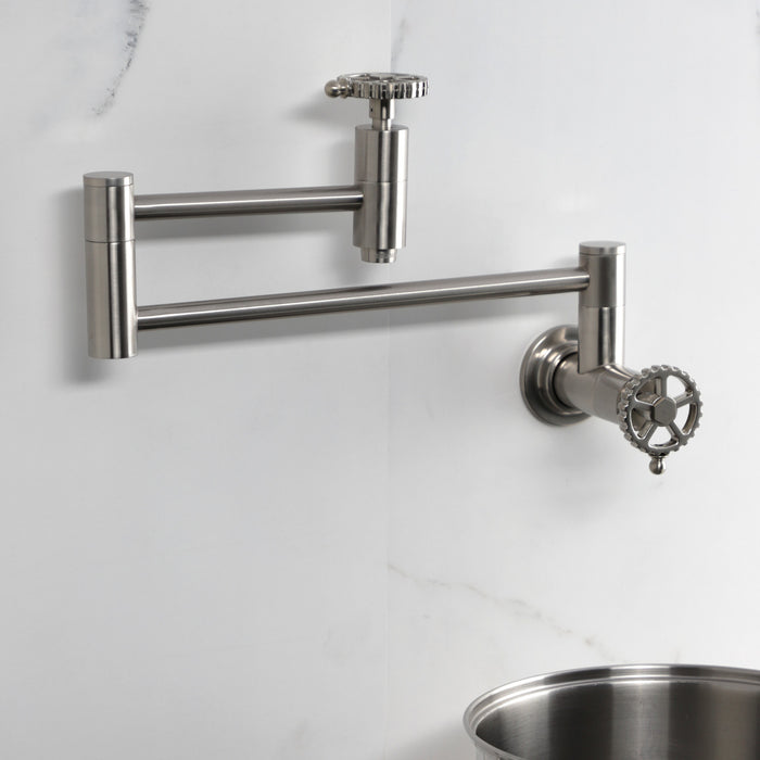 Fuller KS8108CG Two-Handle Wall Mount Pot Filler, Brushed Nickel